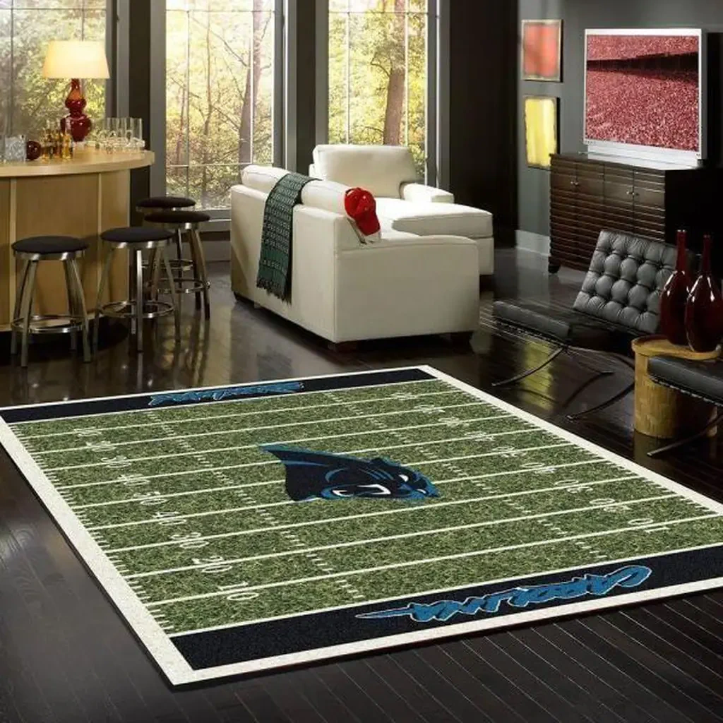 Carolina Panthers Rug – Football Field for Living Room Decor Blue and Green