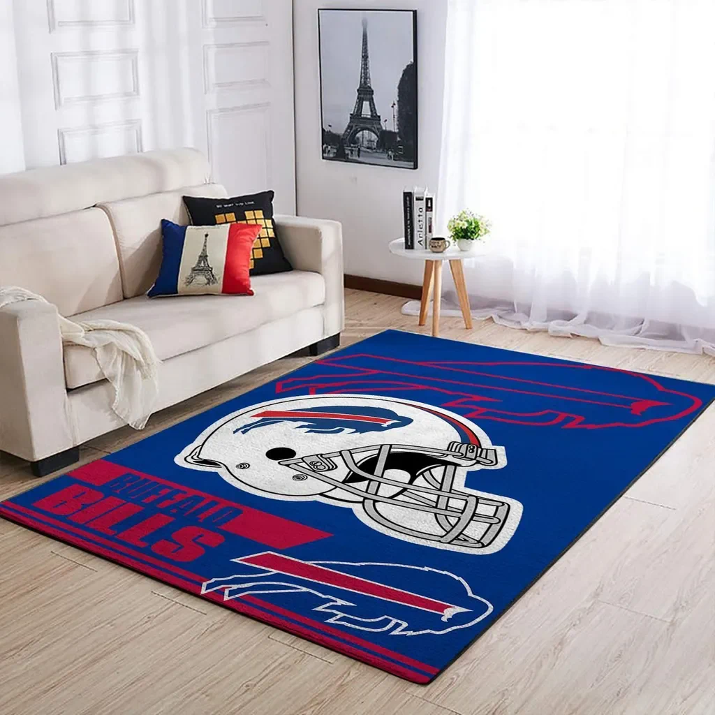 Buffalo Bills Rug – Football Helmet Area for Living Room Blue and White
