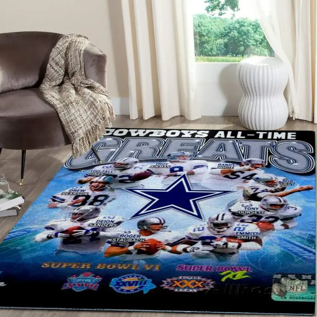 Dallas Cowboys Rug – with Legendary Players Design Blue and White
