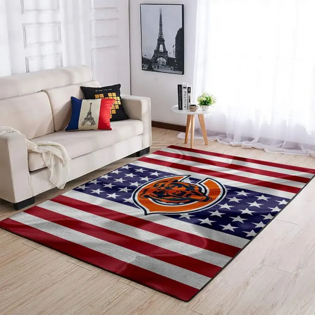 Chicago Bears Rug – with American Flag Design for Home Blue and Red