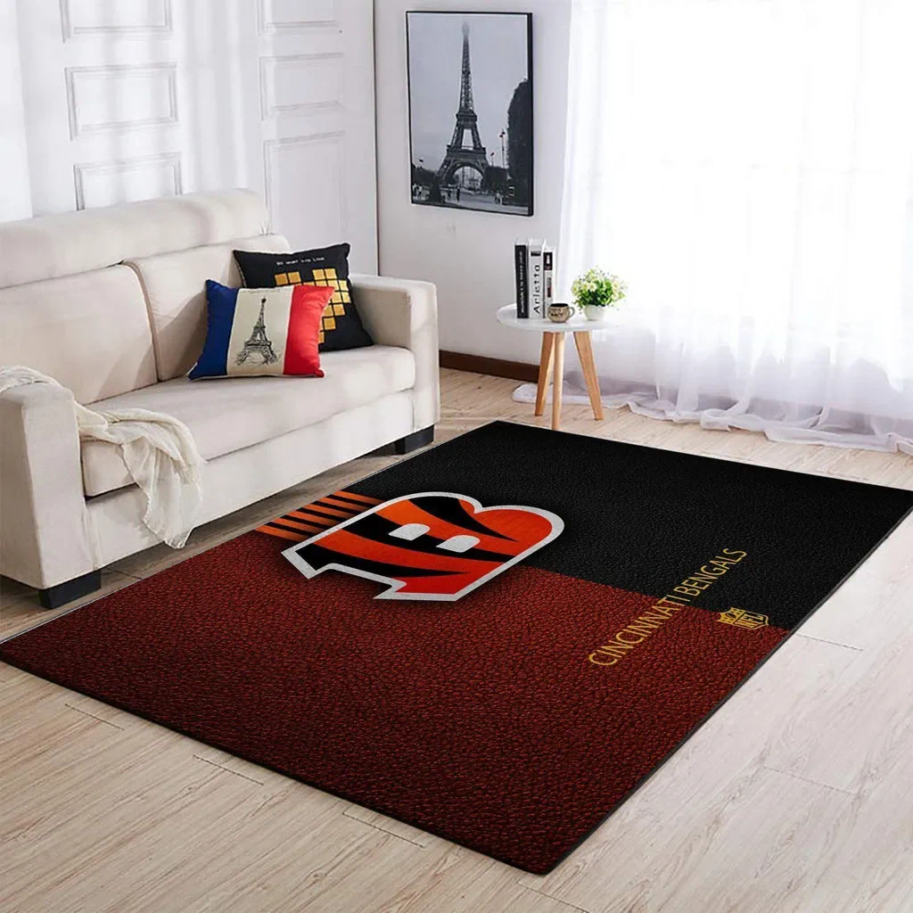 Cincinnati Bengals Rug – Area for Living Room Decor Black and Orange