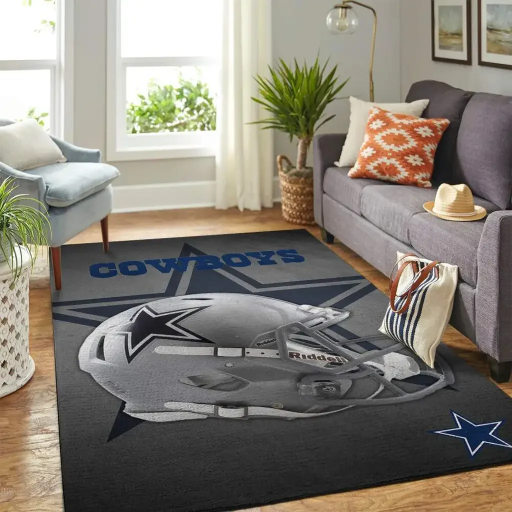 Dallas Cowboys Rug – Football Helmet for Living Room Decor Blue and Gray