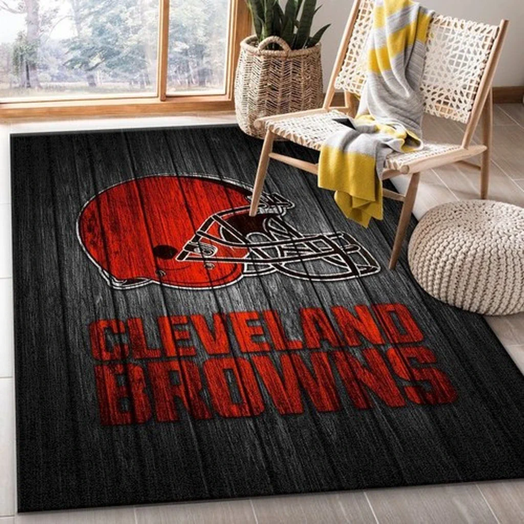 Cleveland Browns Rug – Football Helmet for Fans Black and Orange