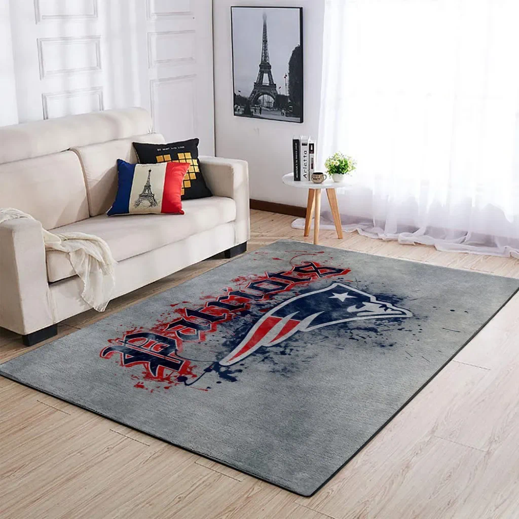 New England Patriots Rug – Area for Living Room Decor Blue and Gray