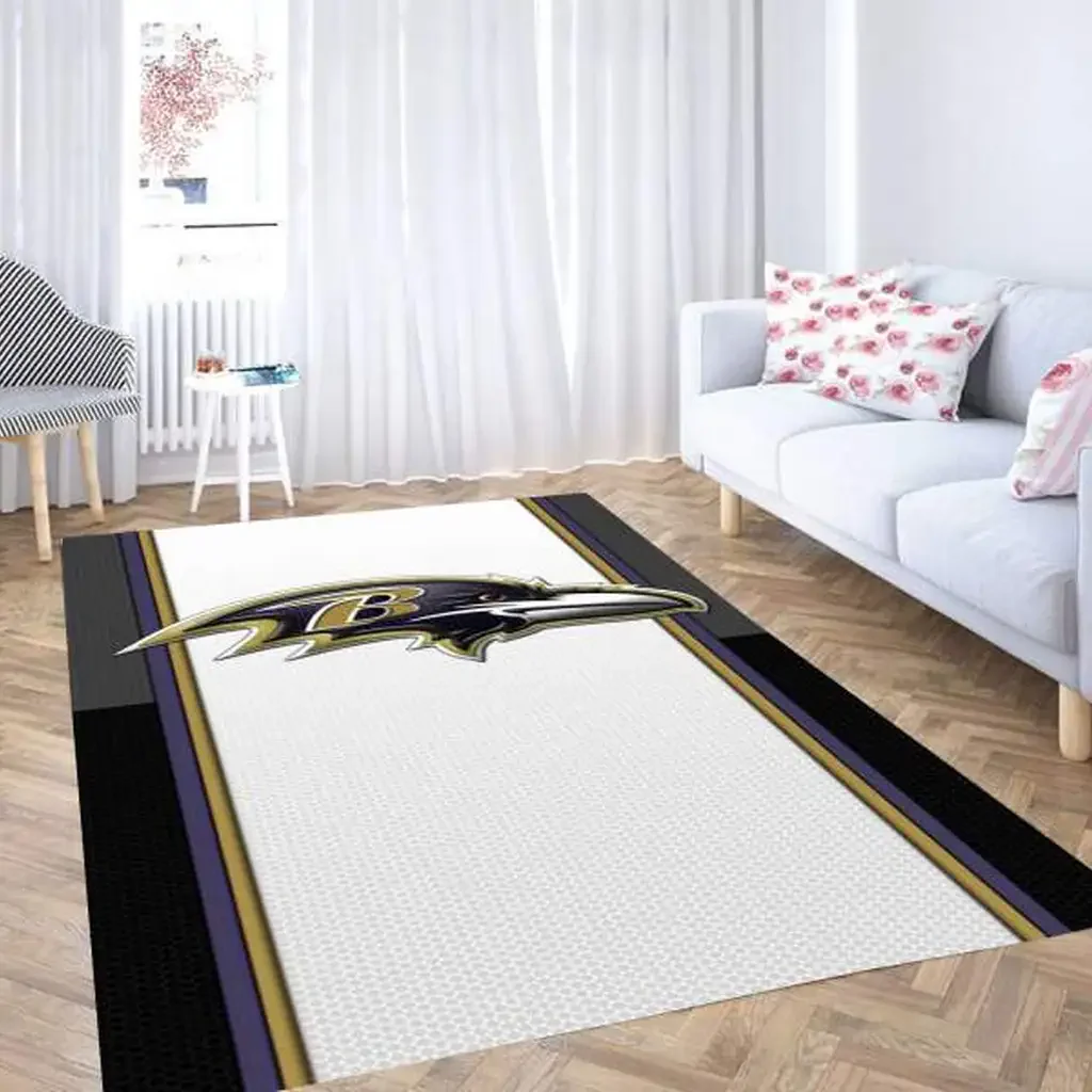 Baltimore Ravens Rug – Area for Living Room Decor Black and White
