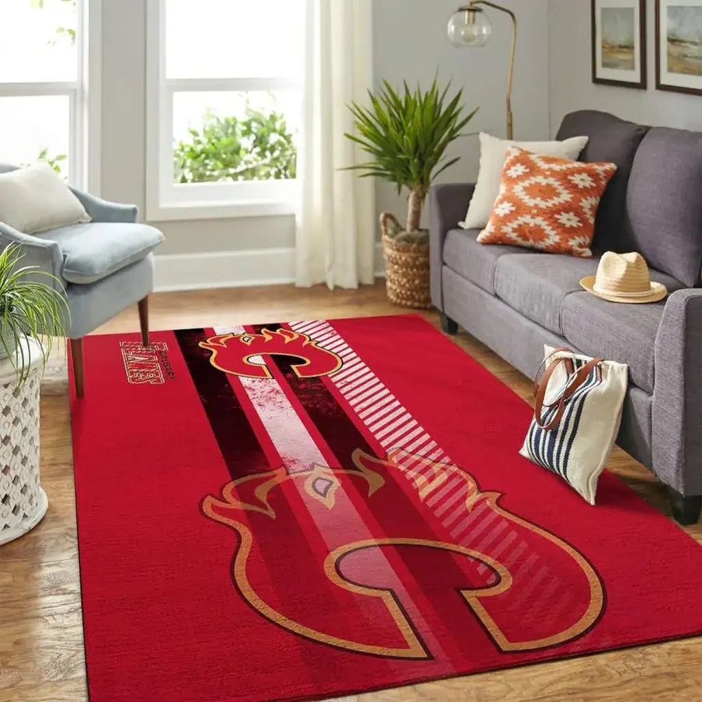 Calgary Flames Rug – Area Perfect for Hockey Fans Living Room Black and Red