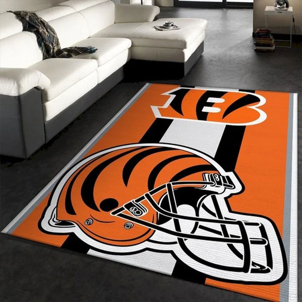 Cincinnati Bengals Rug – Helmet Area for Living Room Black and Orange