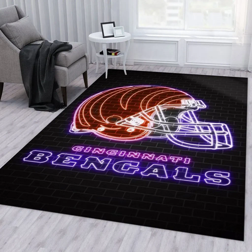 Cincinnati Bengals Rug – Neon Football Helmet for Fans Orange and Purple