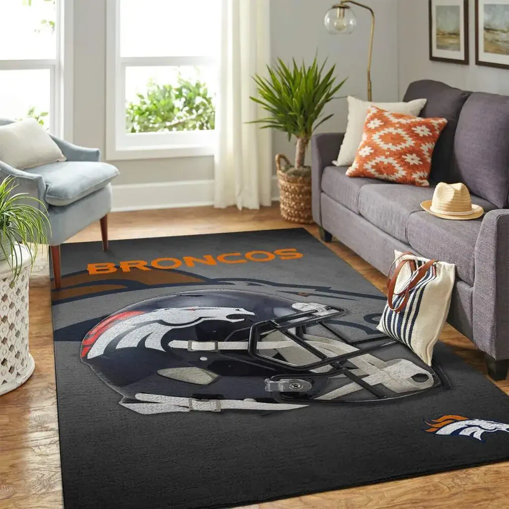 Denver Broncos Rug – Helmet for Game Room Decor Black and Orange