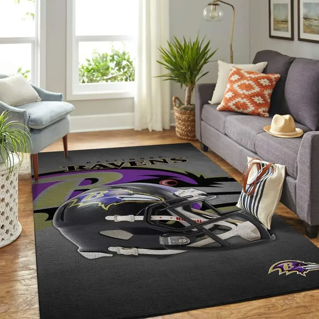 Baltimore Ravens Rug – Helmet Area Perfect for Fans Black and Purple
