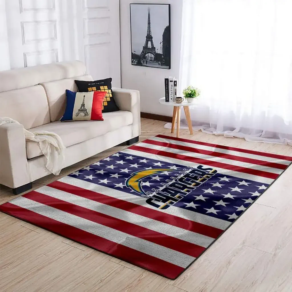 Los Angeles Chargers Rug – Striped for Living Room Decor Red and White