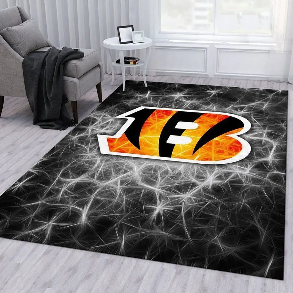 Bold Modern Area Rug with Striking Graphic Design Black and Orange