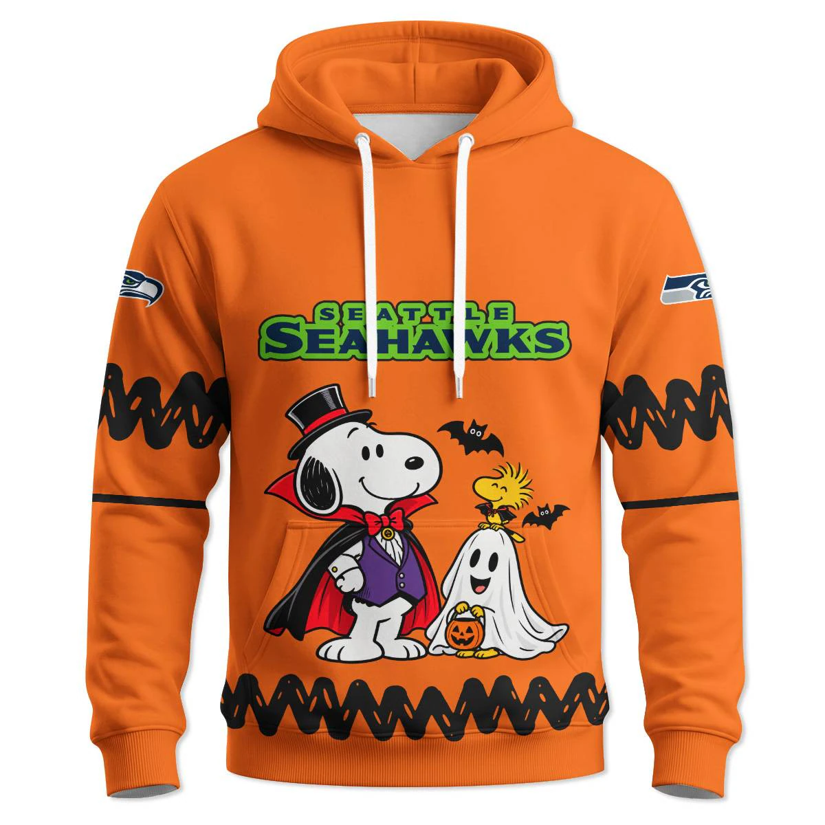 Seattle Seahawks Peanuts Halloween Hoodie, Men's Navy Green Pullover Hoodie, Snoopy Football Fan Gift