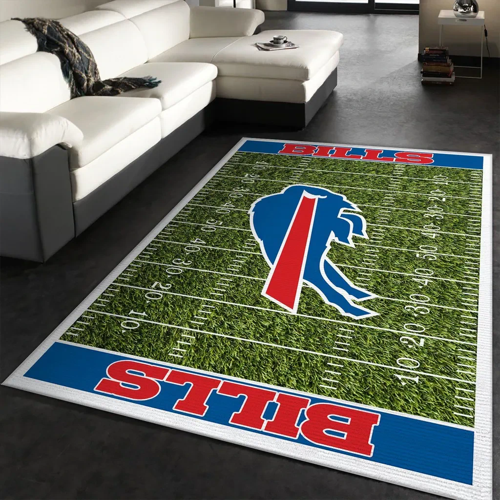 Buffalo Bills Rug – Football Field Fan Floor Decor Blue and Green