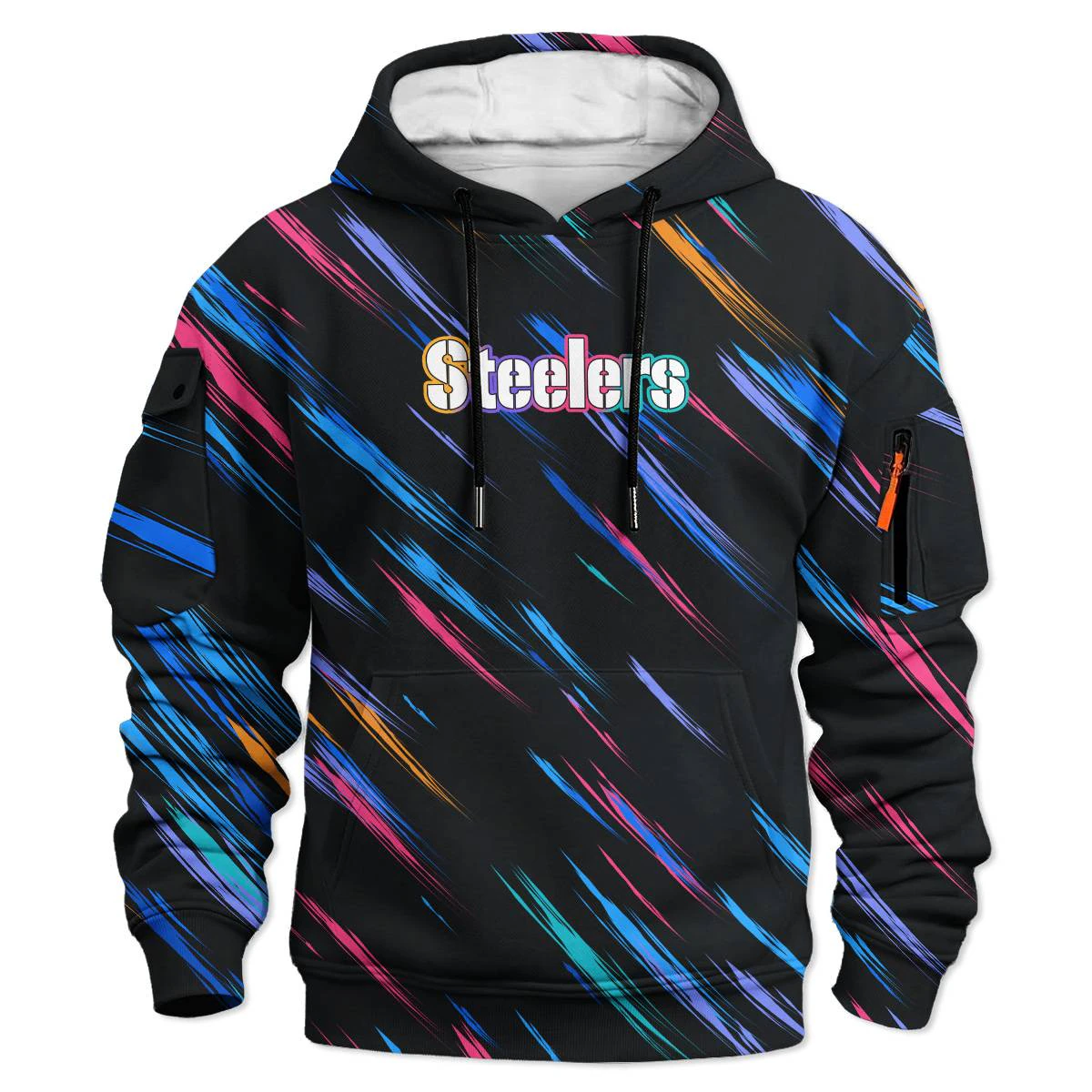 Pittsburgh Steelers Crucial Catch Cargo Hoodie, Men's Black Gold Pullover Hoodie