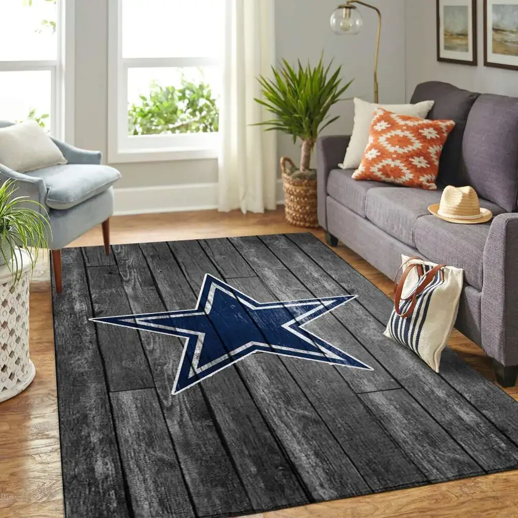 Star Pattern Area Rug with Wood Plank Design Carpet Black and Blue