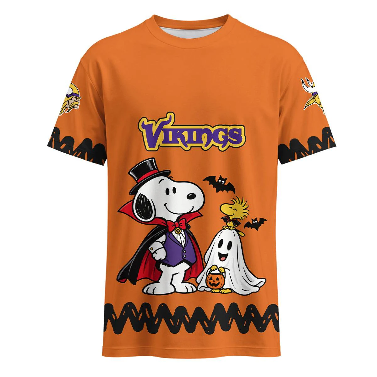 Minnesota Vikings Peanuts Halloween T-Shirt, Men's Purple Gold Graphic Tee, Snoopy Football Fan Gift