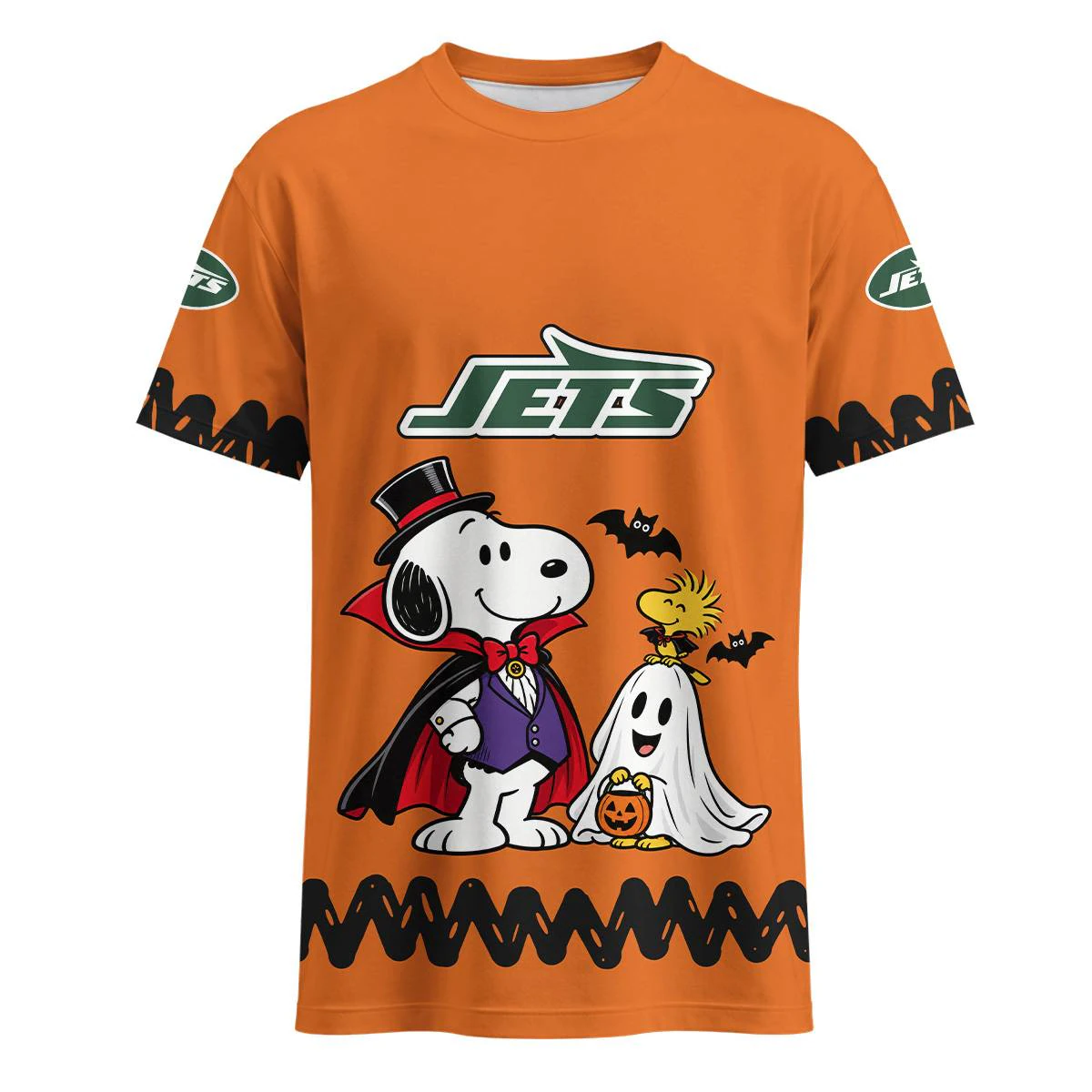 New York Jets Peanuts Halloween T-Shirt, Men's Green White Graphic Tee, Snoopy Football Fan Gift