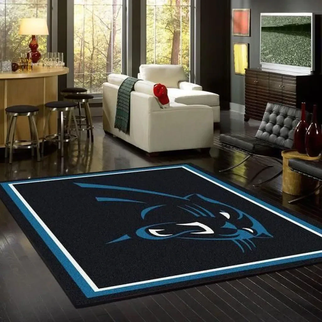 Modern Panther Mascot Area Rug Stylish and Durable Floor Decor Black and Blue
