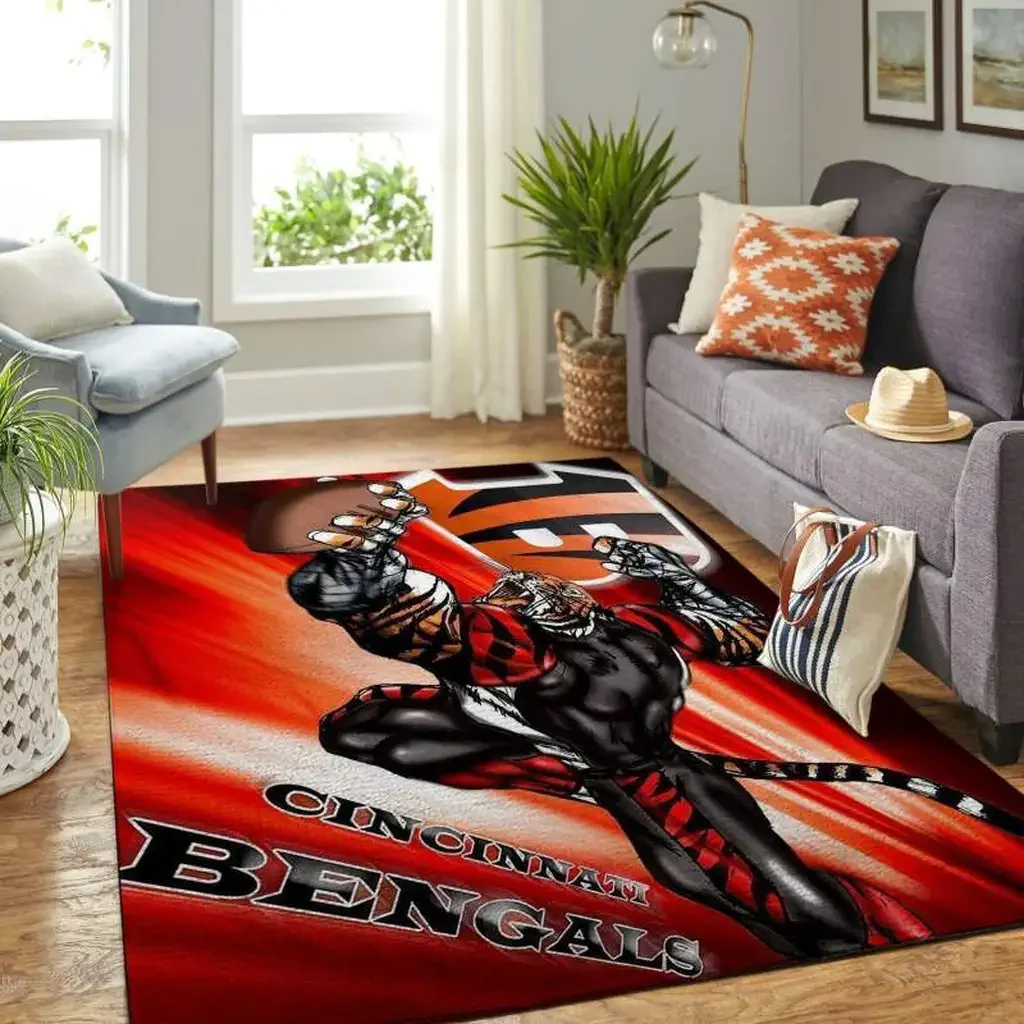 Cincinnati Bengals Rug – Football Perfect for Fans Black and Orange