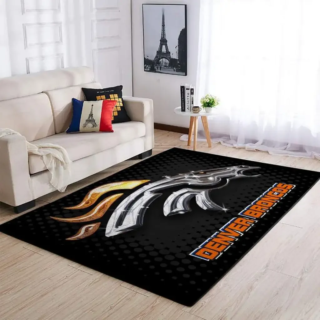 Denver Broncos Rug – NFL Team Logo Area for Home Decor Black and Orange