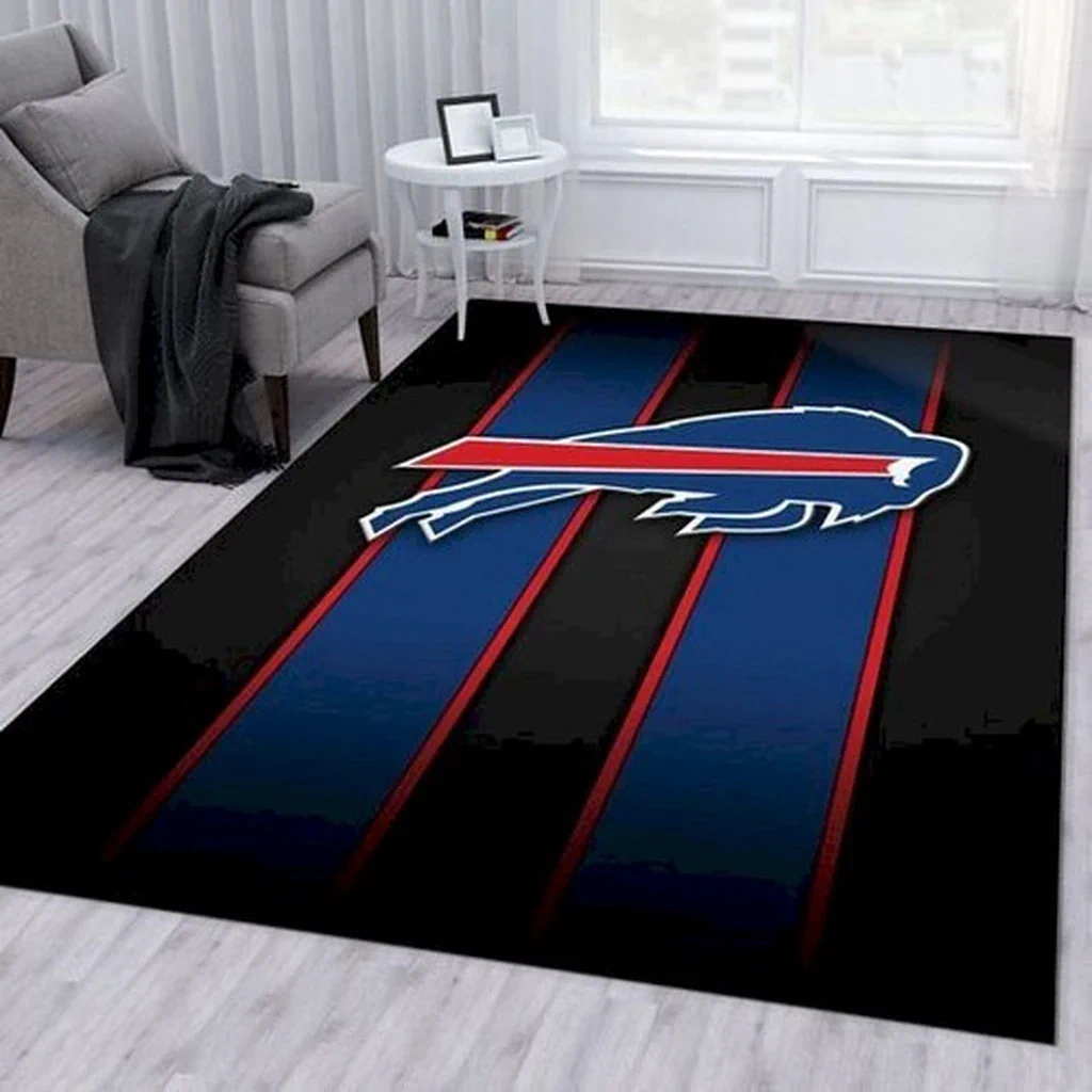 Buffalo Bills Rug – Striped for Living Room Decor Black and Blue