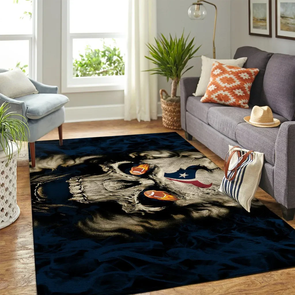 Skull Rug with Texas Football Logo Eye Design Black and Red
