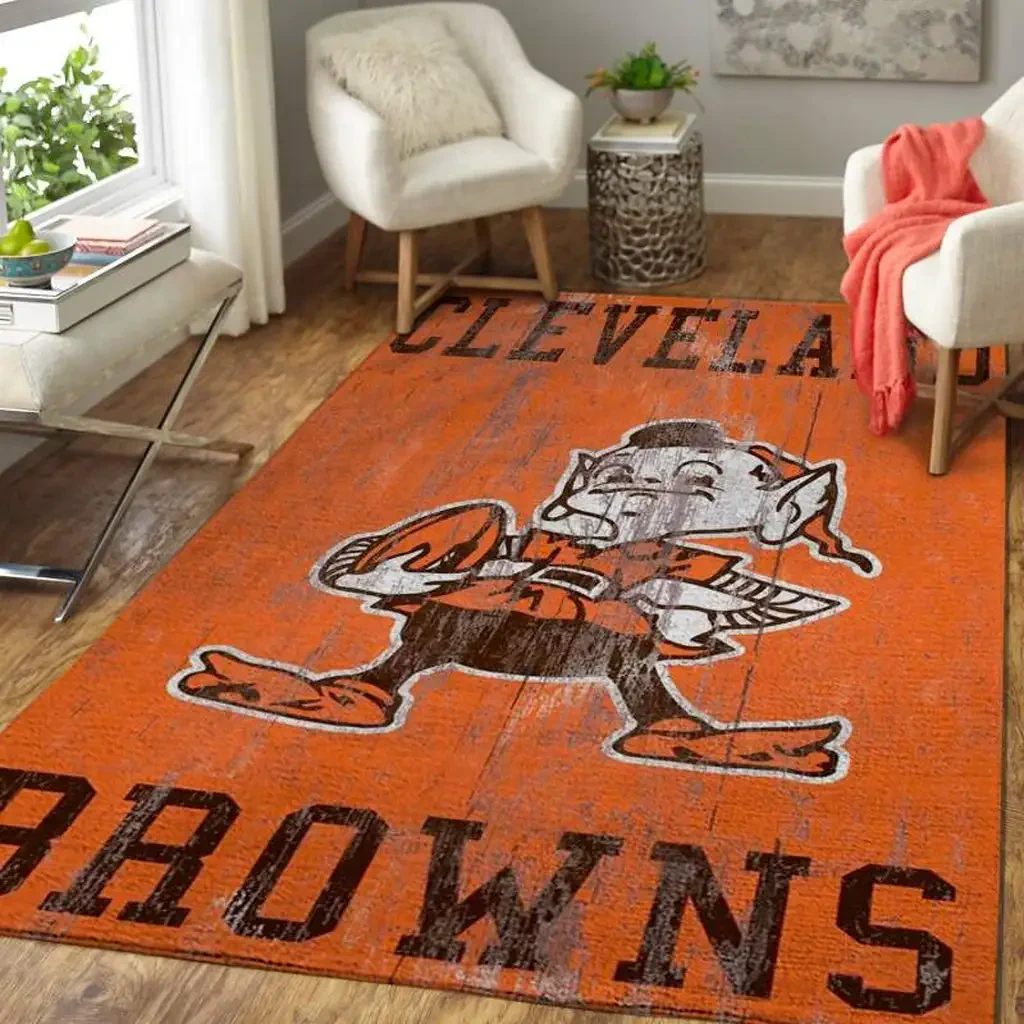 Cleveland Browns Rug – Vintage Logo for Home Decor Orange and Brown