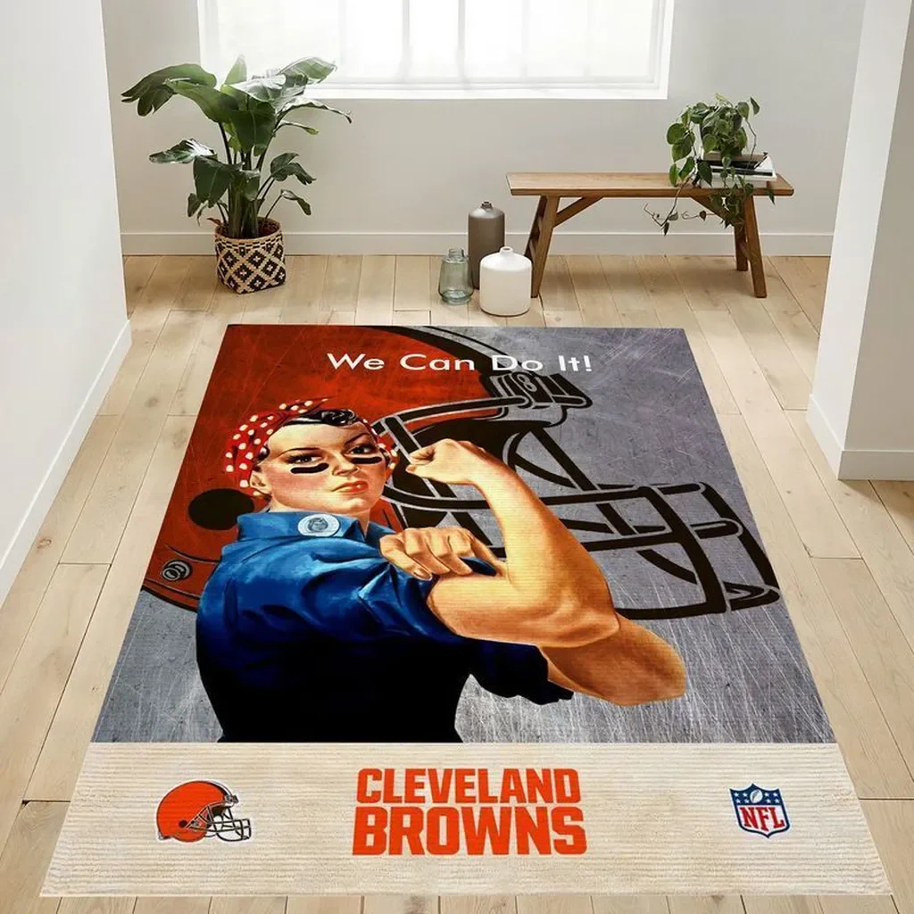 Cleveland Browns Rug – We Can Do It Fan Design Blue and Orange