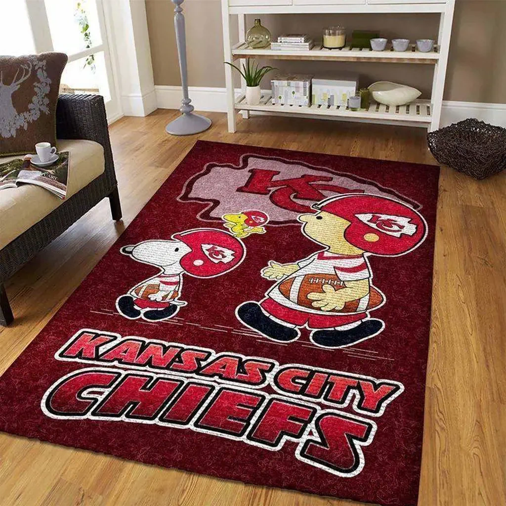 Kansas City Chiefs Rug – Football Area for Game Room Red and White