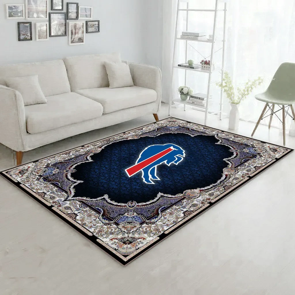 Buffalo Pattern Decorative Area Rug for Living Room Blue and White
