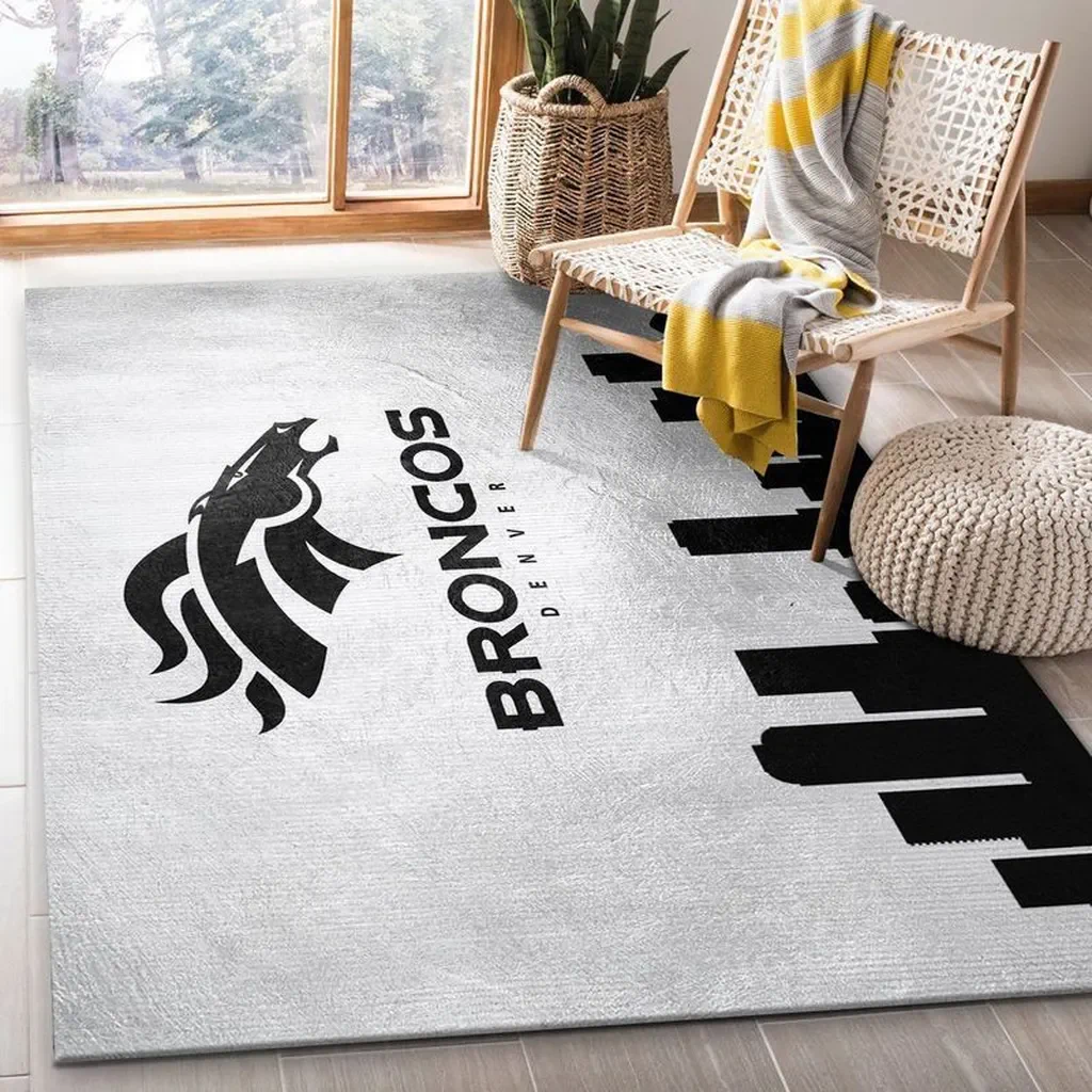 Denver Broncos Rug – Modern Area for Home Decor Black and White