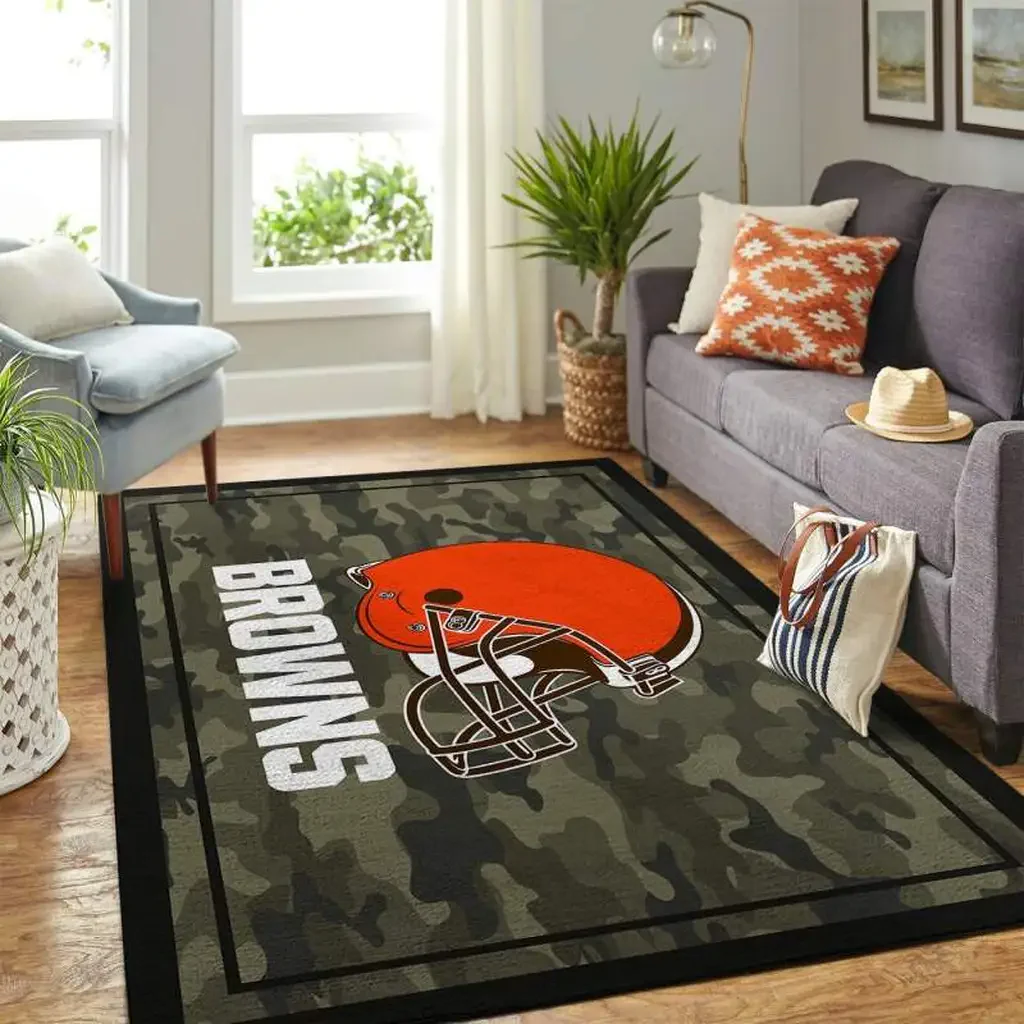 Cleveland Browns Rug – Helmet Camouflage Floor Mat Green and Orange