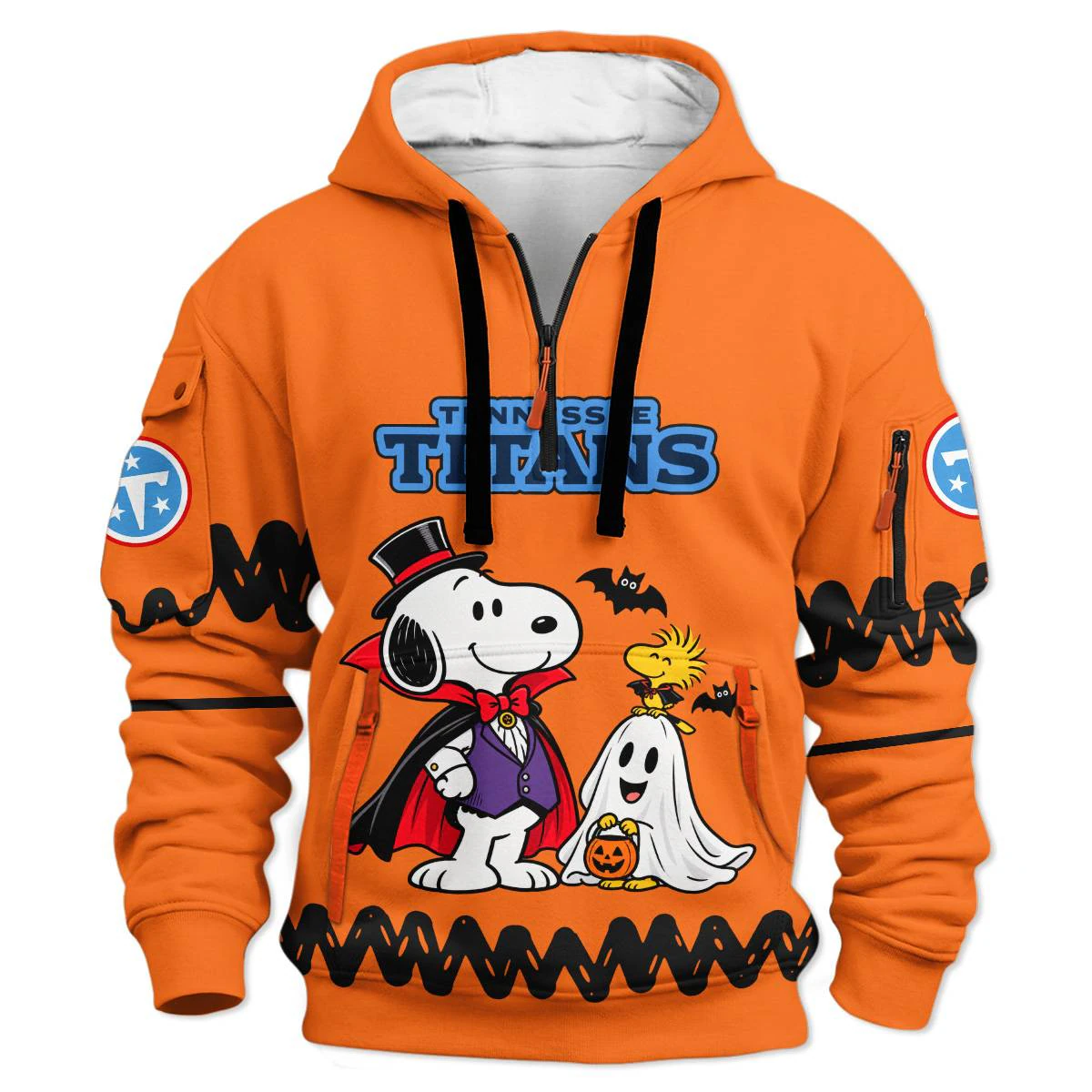 Tennessee Titans Peanuts Halloween Hoodie Half Zip, Men's Navy Red Half Zip Hoodie, Snoopy Football Fan Gift