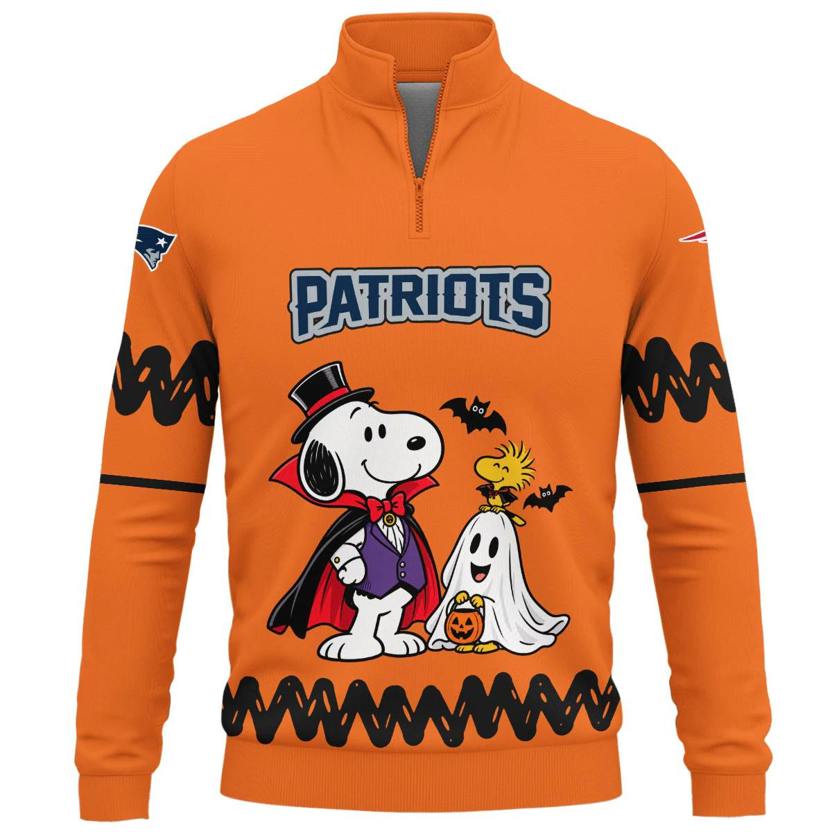 New England Patriots Peanuts Halloween Quarter Zip Sweatshirt, Men's Navy Red Silver Quarter Zip Sweatshirt, Snoopy Football Fan Gift