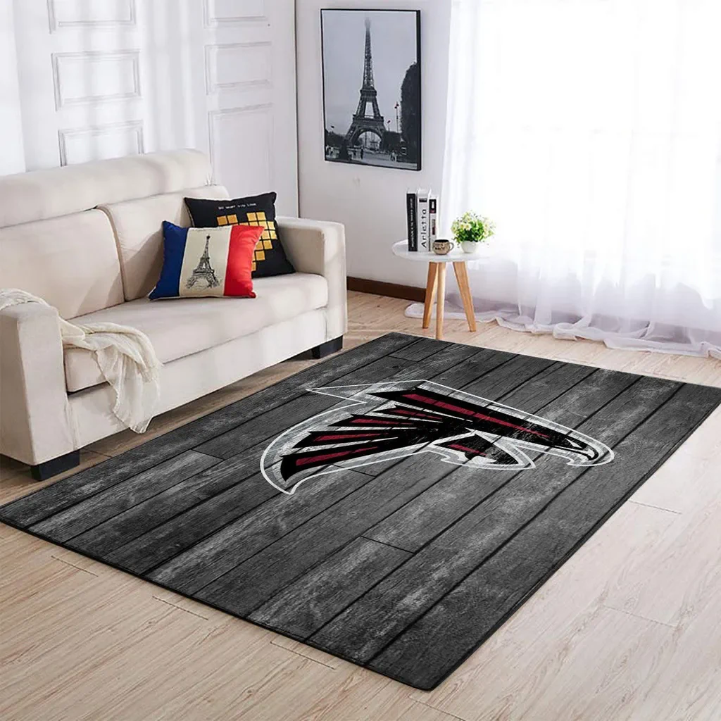 Modern Wood Plank Area Rug with Hawk Design Black and Red