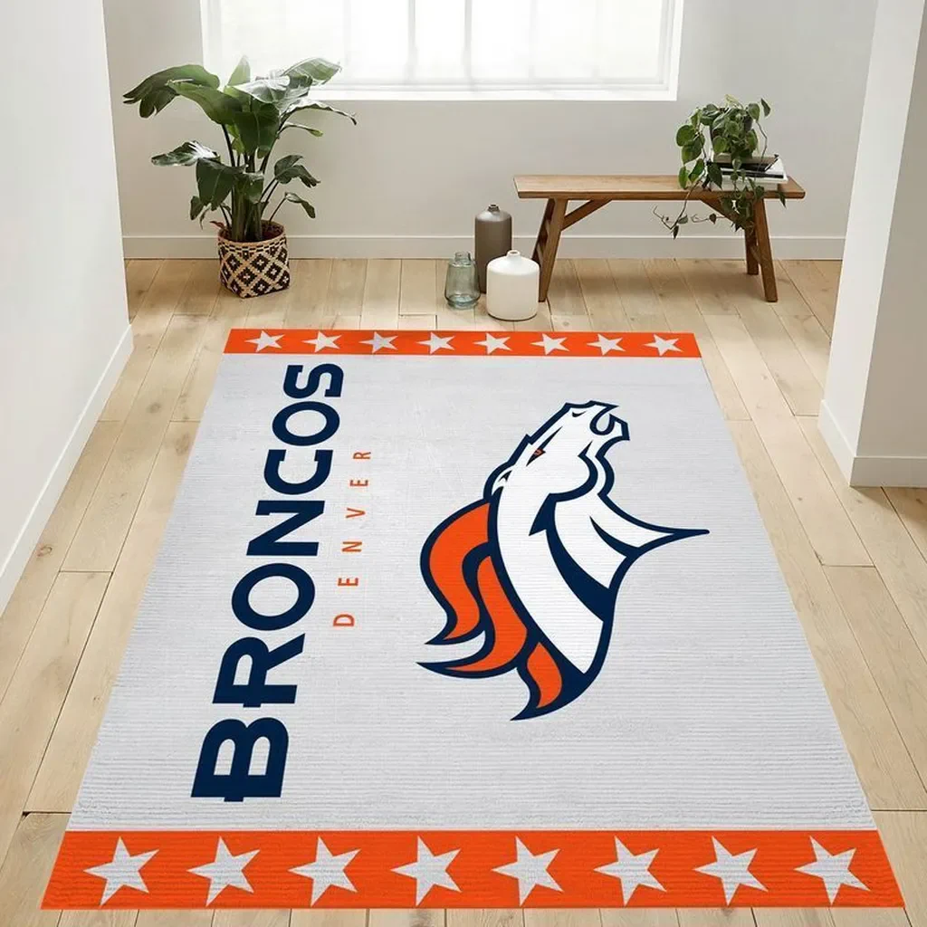 Denver Broncos Rug – Area for Bedroom Living Room Decor Orange and White