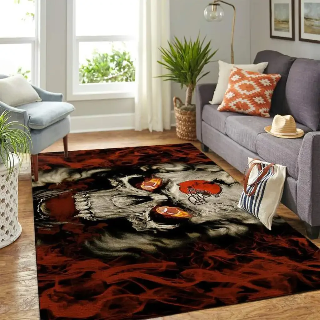 Bold Skull Design Rug for Unique Living Room Decor Black and Red