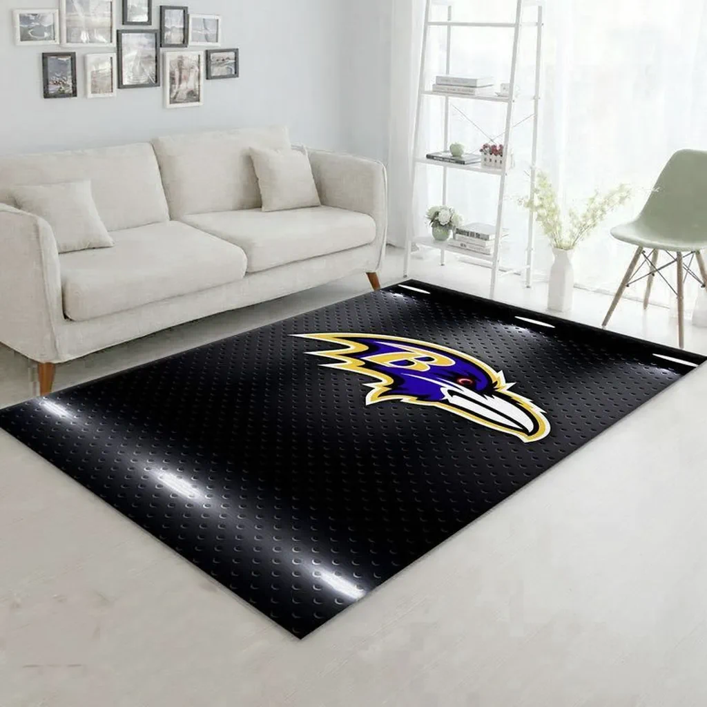Ravens Logo Rug for Living Room and Bedroom Decor Black and Purple