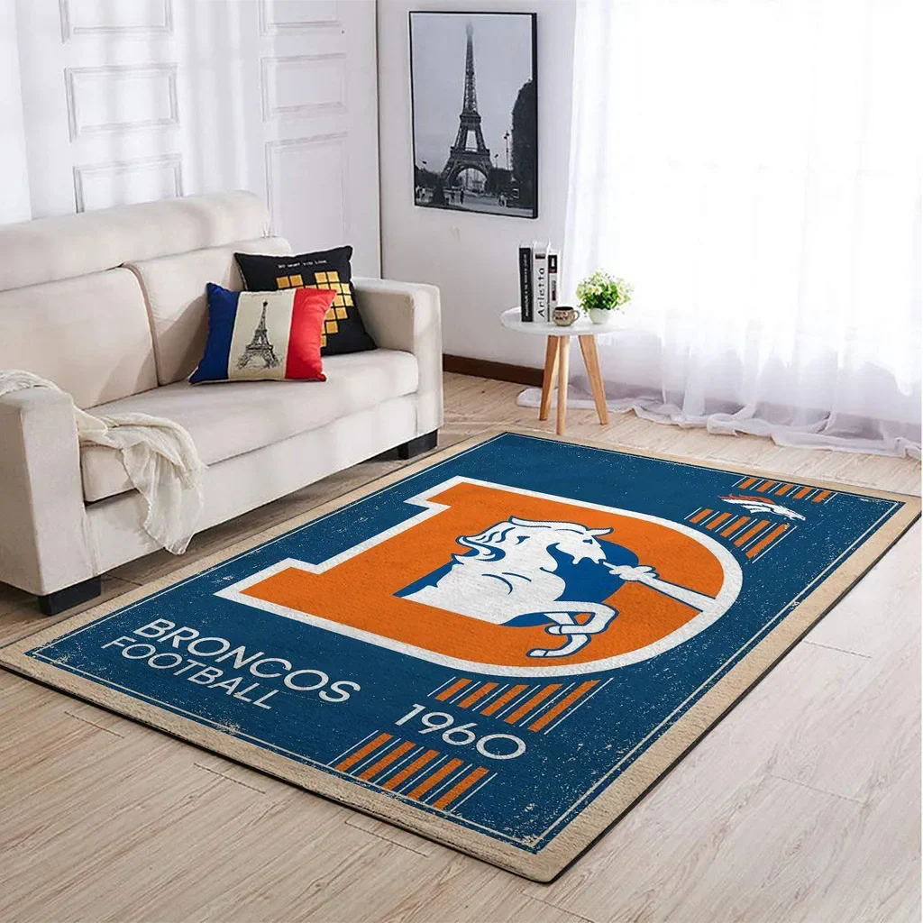 Denver Broncos Rug – Football Area Vintage Design Blue and Orange