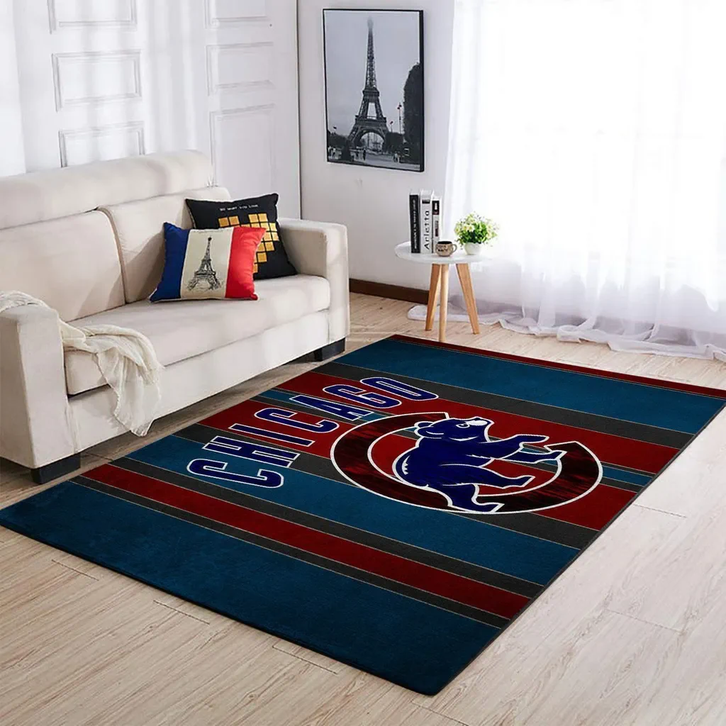Chicago Bears Rug – Striped Team Logo Floor Mat Blue and Red