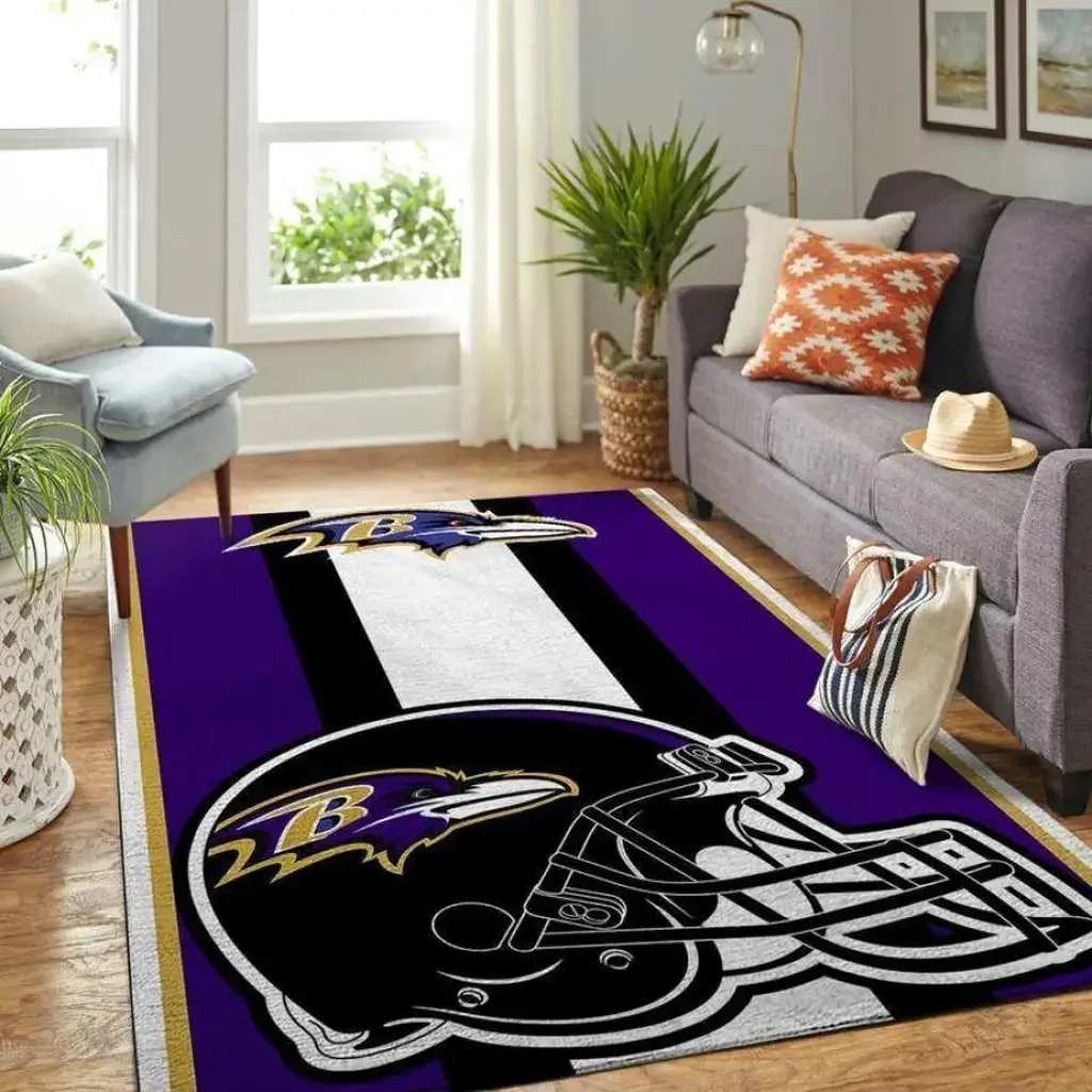 Baltimore Ravens Rug – Football Helmet Area for Fans Black and Purple