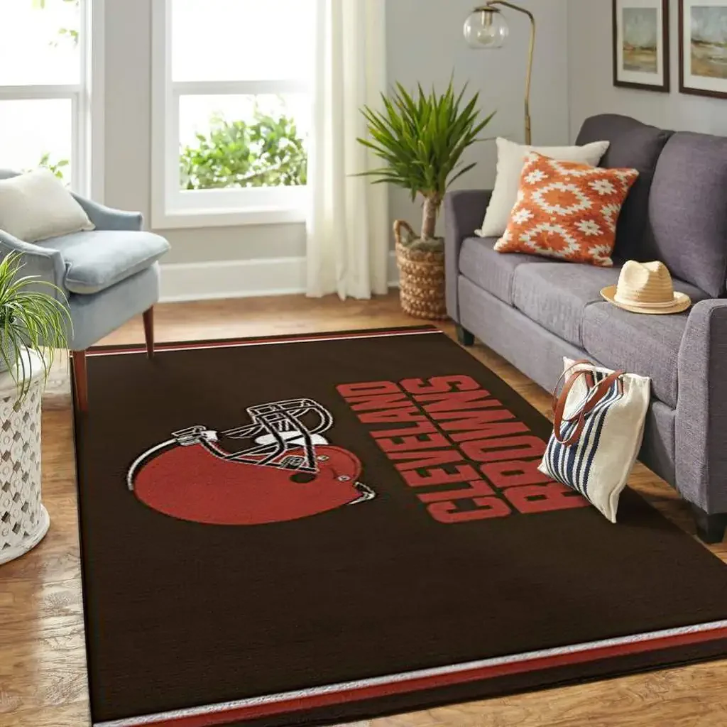 Cleveland Browns Rug – Helmet Design Perfect for Game Day Decor Orange and Brown