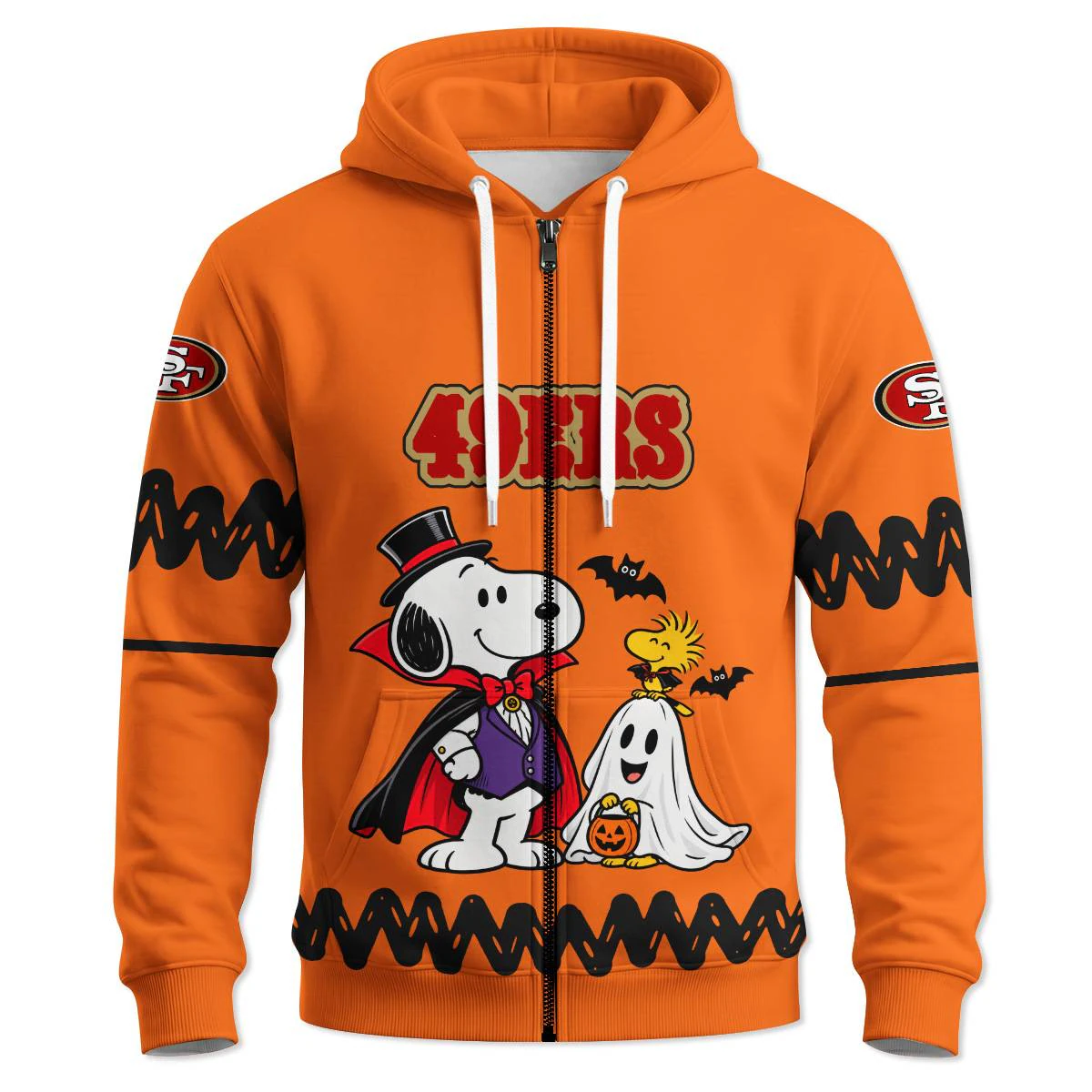 San Francisco 49ers Peanuts Halloween Zipper Hoodie, Men's Red Gold Zip Up Hoodie, Snoopy Football Fan Gift