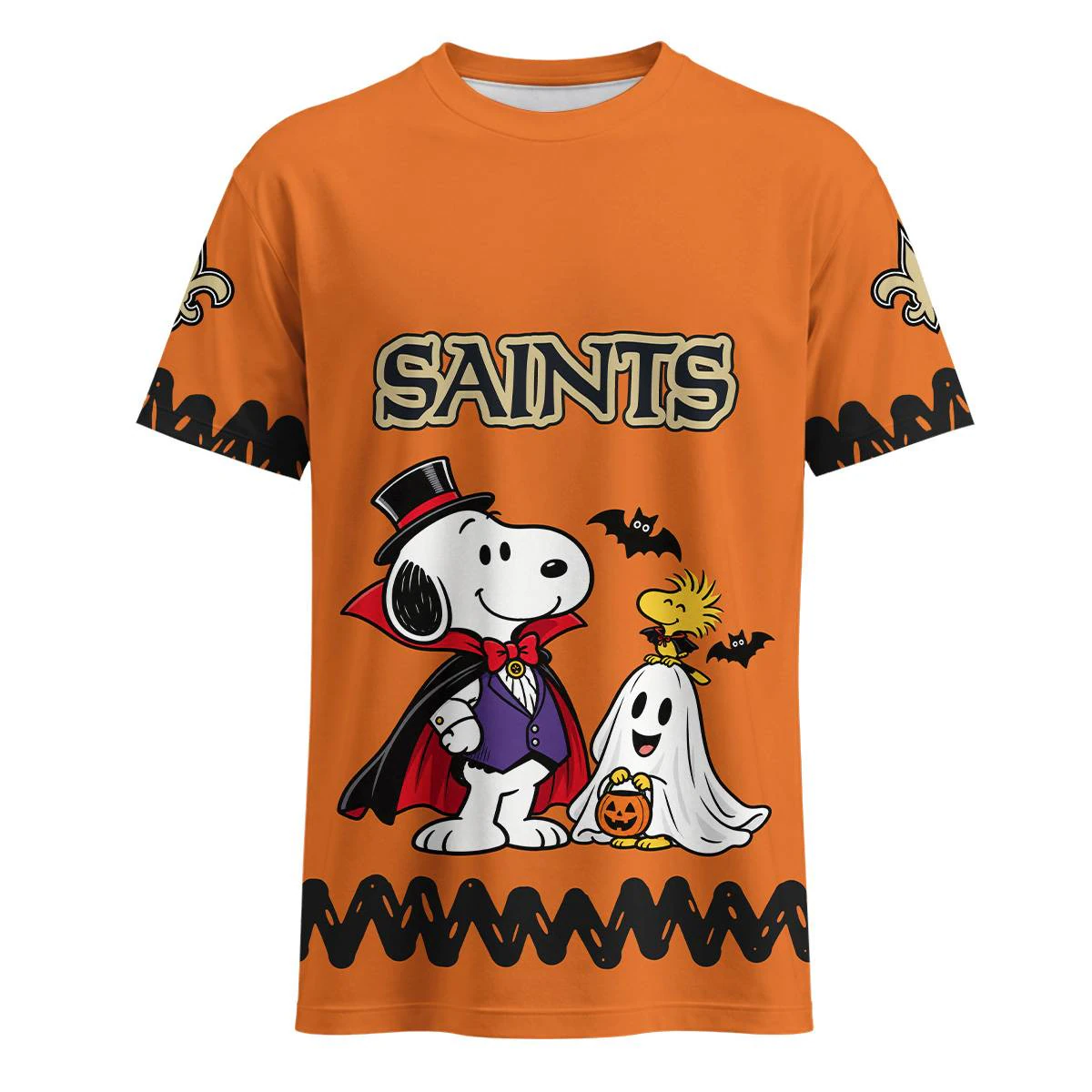 New Orleans Saints Peanuts Halloween T-Shirt, Men's Black Gold Graphic Tee, Snoopy Football Fan Gift
