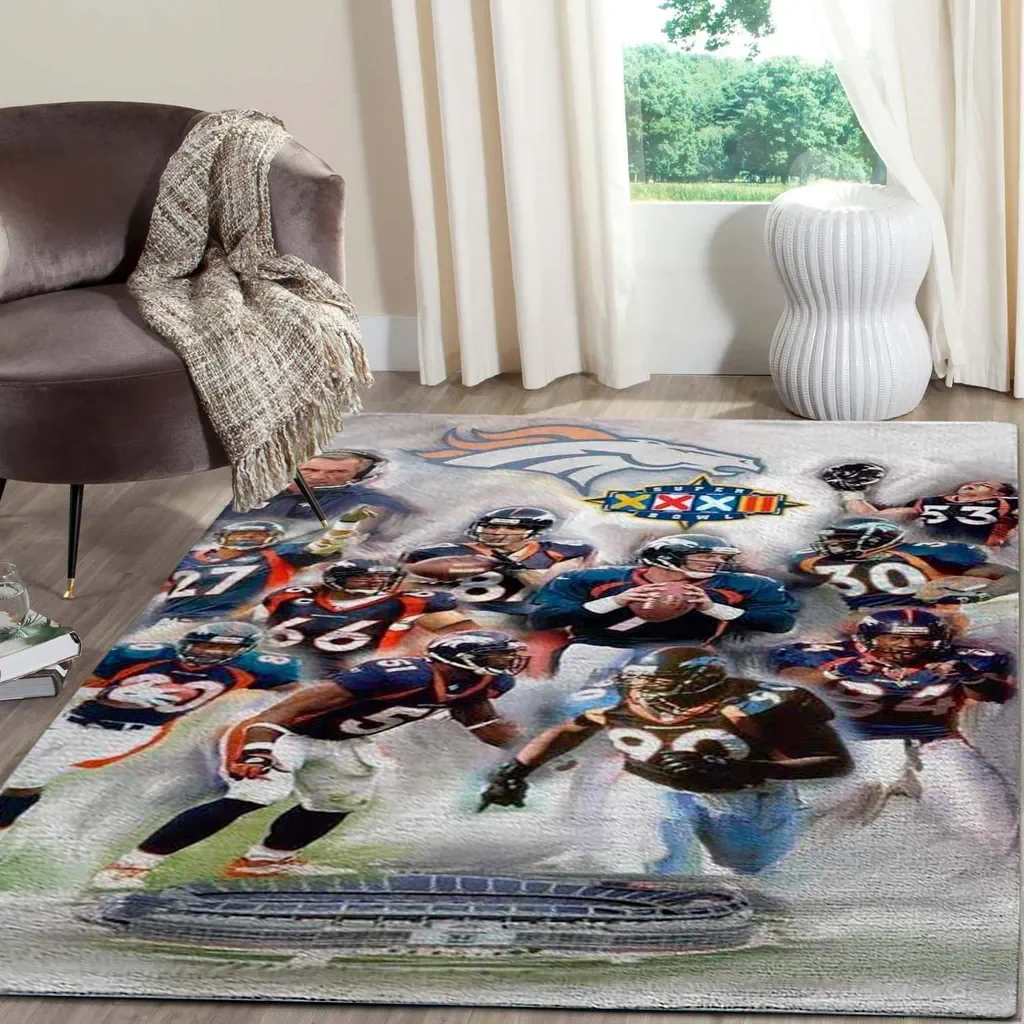Denver Broncos Rug – NFL Football Team Area for Fans Blue and Orange