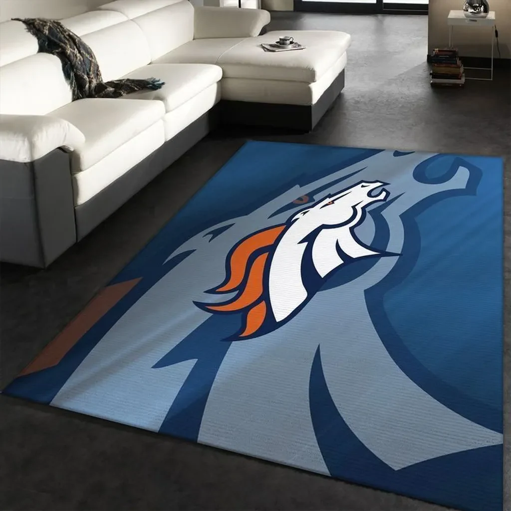Broncos Living Room Mat Perfect for Game Day Decor Blue and Orange