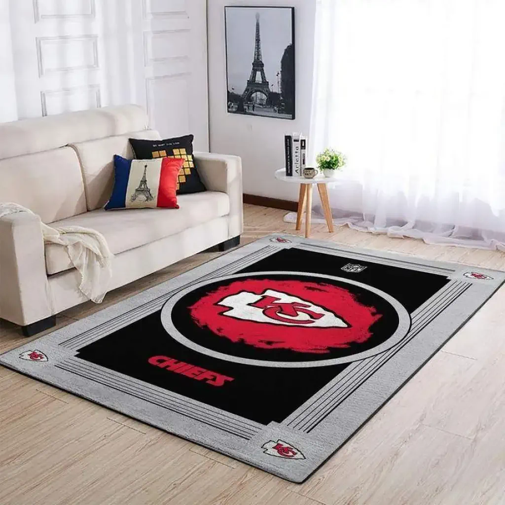 Kansas City Chiefs Rug – NFL Logo Area for Fans Room Decor Black and Red