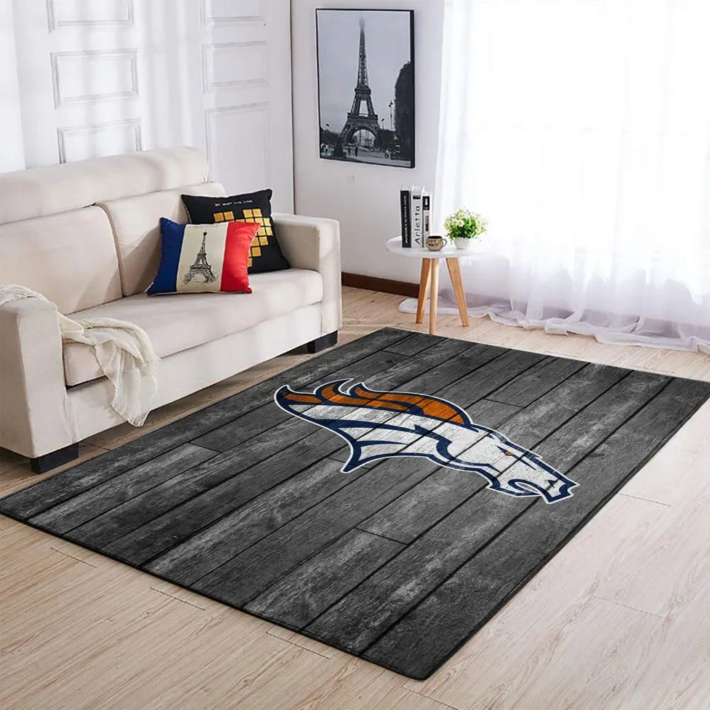 Denver Broncos Rug – Logo Area for Living Room Decor Orange and Gray