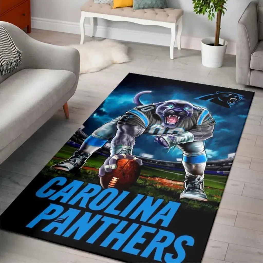 Carolina Panthers Rug – Football Perfect for Game Day Decor Black and Blue
